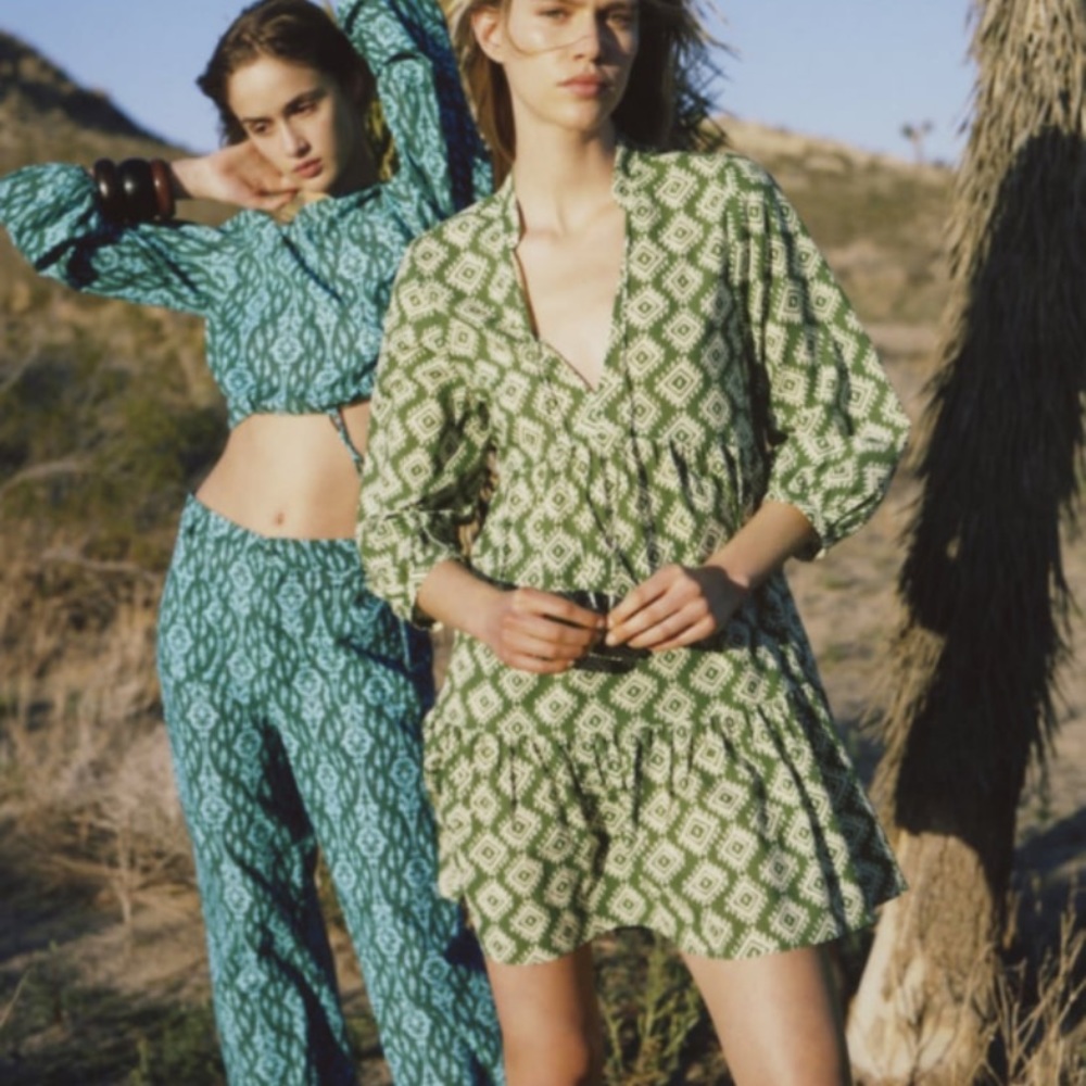 ZARA Green Patterned Mini Dress